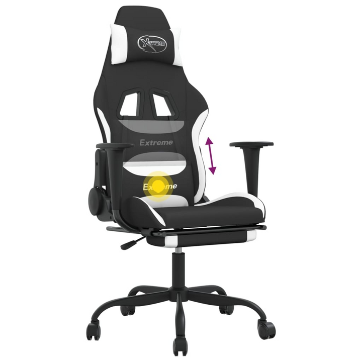 Ergonomic Swivel Gaming Chair with Footrest, Black and White Fabric - Premium  from Home Treasures - Just £114.99! Shop now at Home Treasures