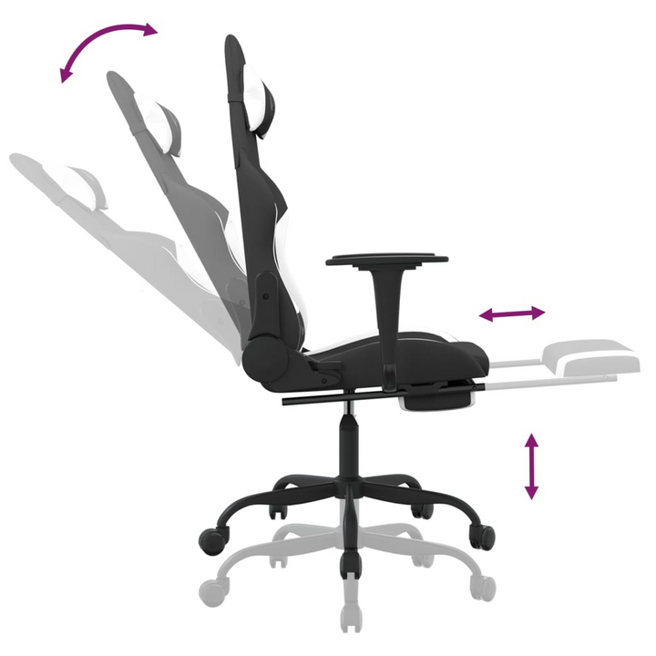 Ergonomic Swivel Gaming Chair with Footrest, Black and White Fabric - Premium  from Home Treasures - Just £114.99! Shop now at Home Treasures