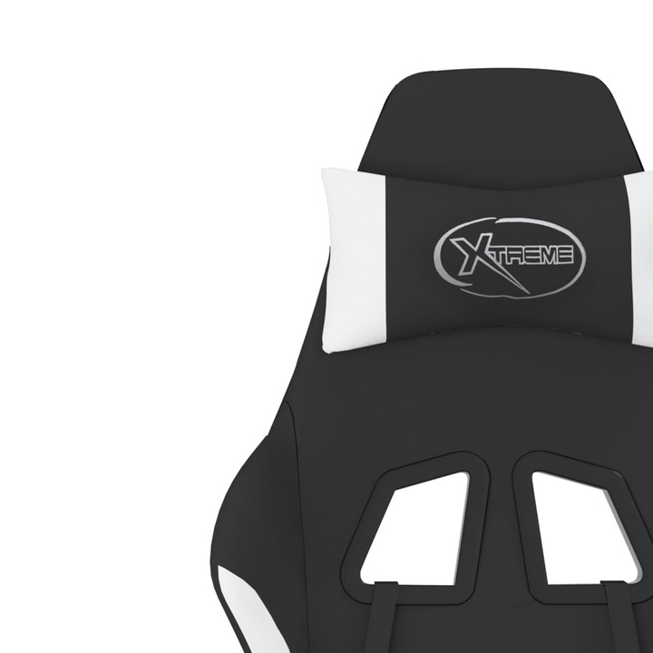 Ergonomic Swivel Gaming Chair with Footrest, Black and White Fabric - Premium  from Home Treasures - Just £114.99! Shop now at Home Treasures