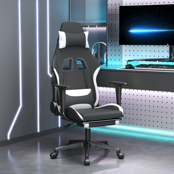 Swivel Gaming Chair with Footrest Black and White Fabric - Ultimate Comfort & Style - Premium  from Home Treasures - Just £118.99! Shop now at Home Treasures