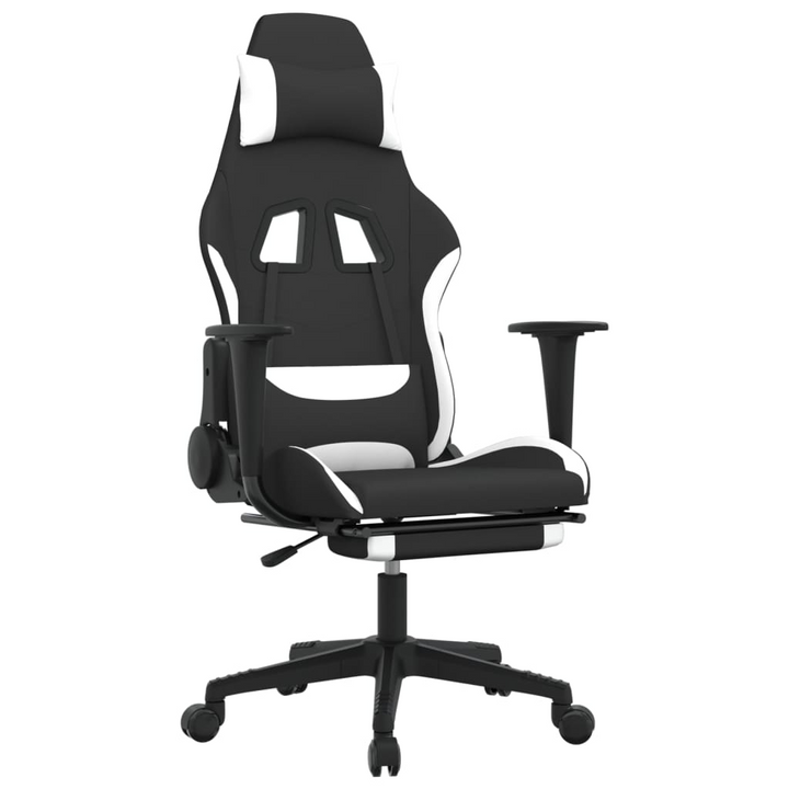 Swivel Gaming Chair with Footrest Black and White Fabric - Ultimate Comfort & Style - Premium  from Home Treasures - Just £118.99! Shop now at Home Treasures