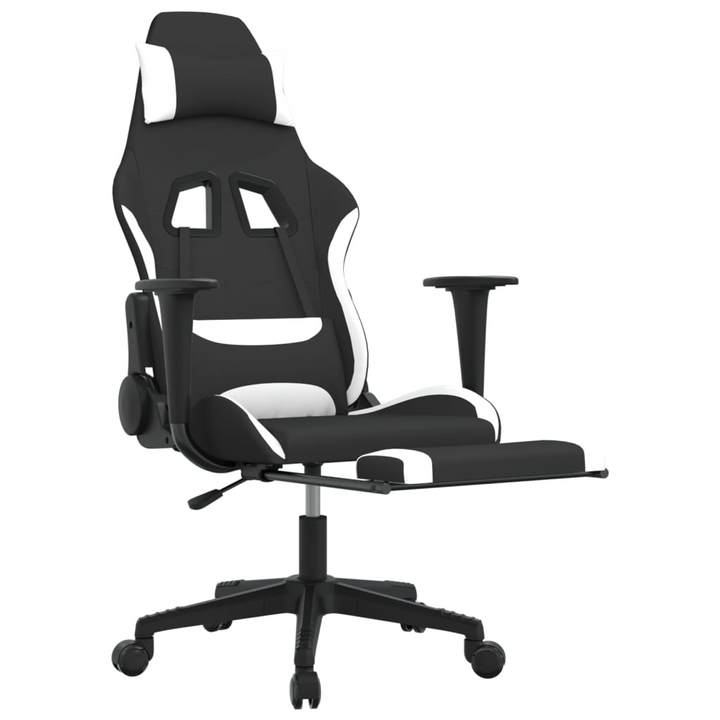 Swivel Gaming Chair with Footrest Black and White Fabric - Ultimate Comfort & Style - Premium  from Home Treasures - Just £118.99! Shop now at Home Treasures