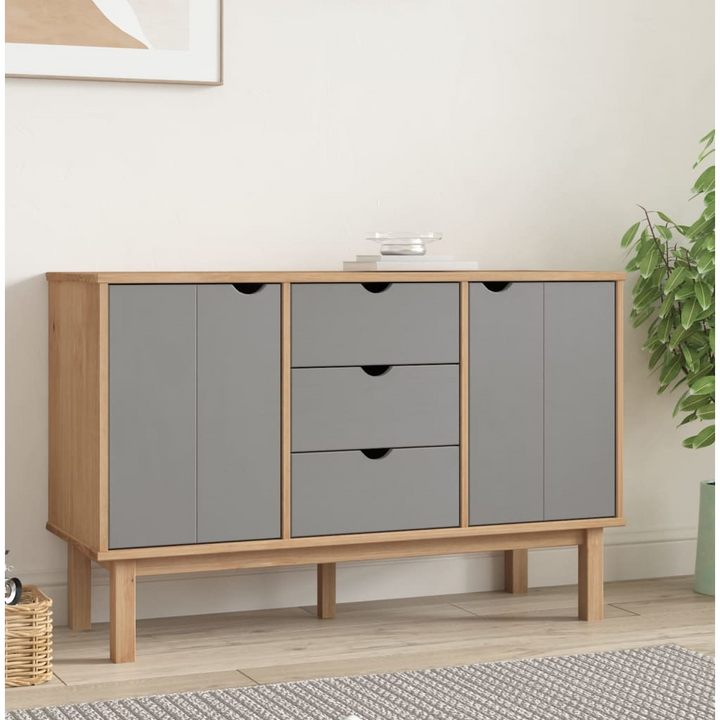 OTTA Sideboard - Solid Pine Wood, Brown & Grey, Modern Scandinavian Design, 113.5x43x73 cm - Premium  from Home Treasures - Just £190.99! Shop now at Home Treasures