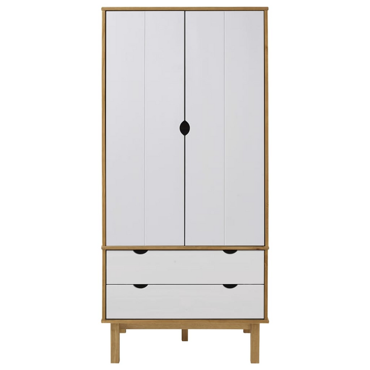 OTTA Wardrobe - Scandinavian Design, Ample Storage Space, Solid Pine Wood, 76.5x53x172 cm, Brown and White - Premium  from Home Treasures - Just £313.99! Shop now at Home Treasures