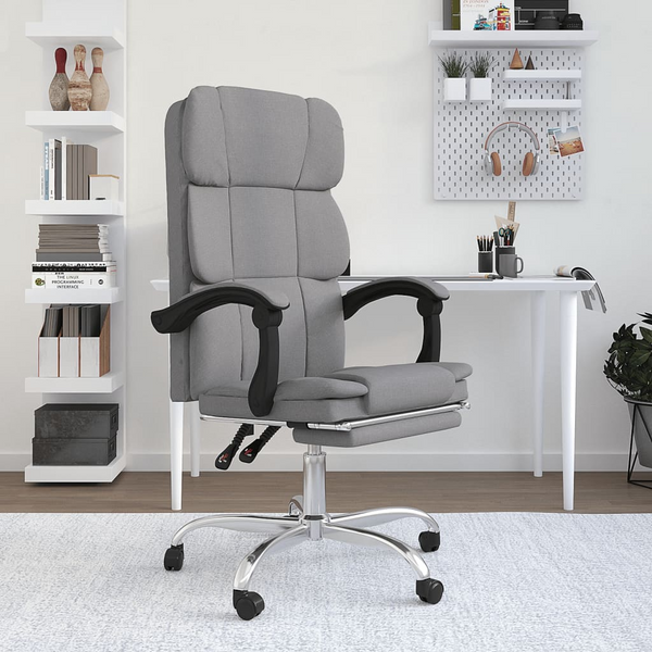 Ergonomic Fabric Reclining Office Chair in Light Grey – Adjustable Height with 360° Swivel & Rolling Castors - Premium  from Home Treasures - Just £81.99! Shop now at Home Treasures