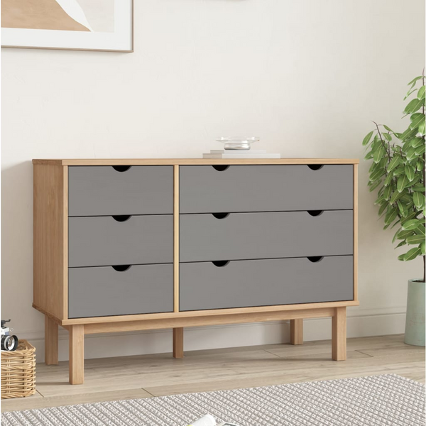 OTTA Drawer Cabinet in Brown & Grey – Scandinavian Design | Solid Pine Wood | 113.5x39.5x73cm - Premium  from Home Treasures - Just £157.99! Shop now at Home Treasures