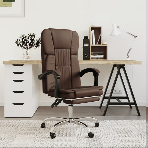 Stylish Brown Faux Leather Reclining Office Chair - Ergonomic Comfort with 360° Swivel and Adjustable Height - Premium  from Home Treasures - Just £92.99! Shop now at Home Treasures