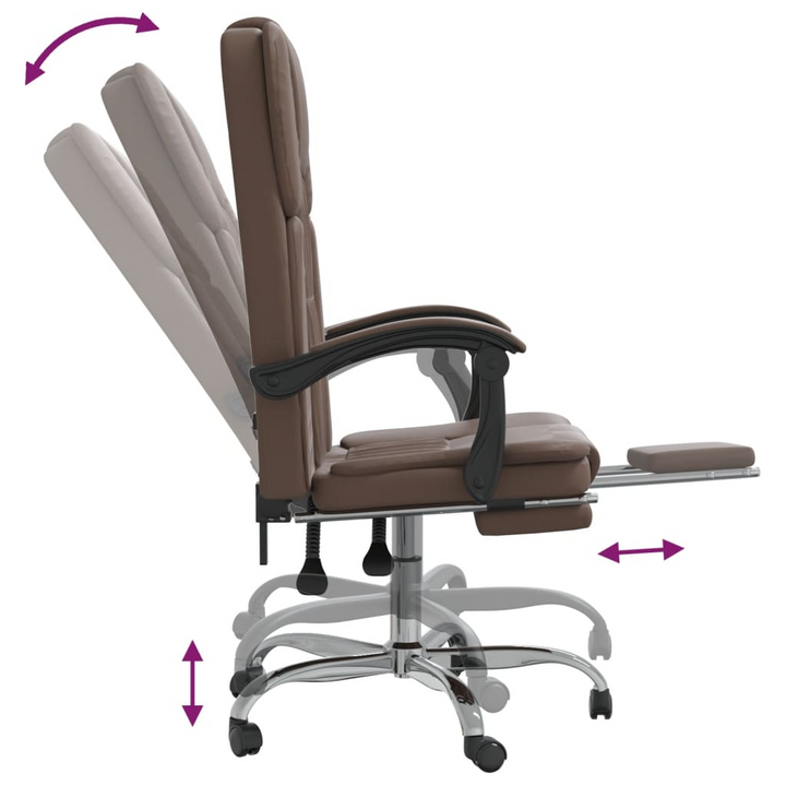 Stylish Brown Faux Leather Reclining Office Chair - Ergonomic Comfort with 360° Swivel and Adjustable Height - Premium  from Home Treasures - Just £92.99! Shop now at Home Treasures