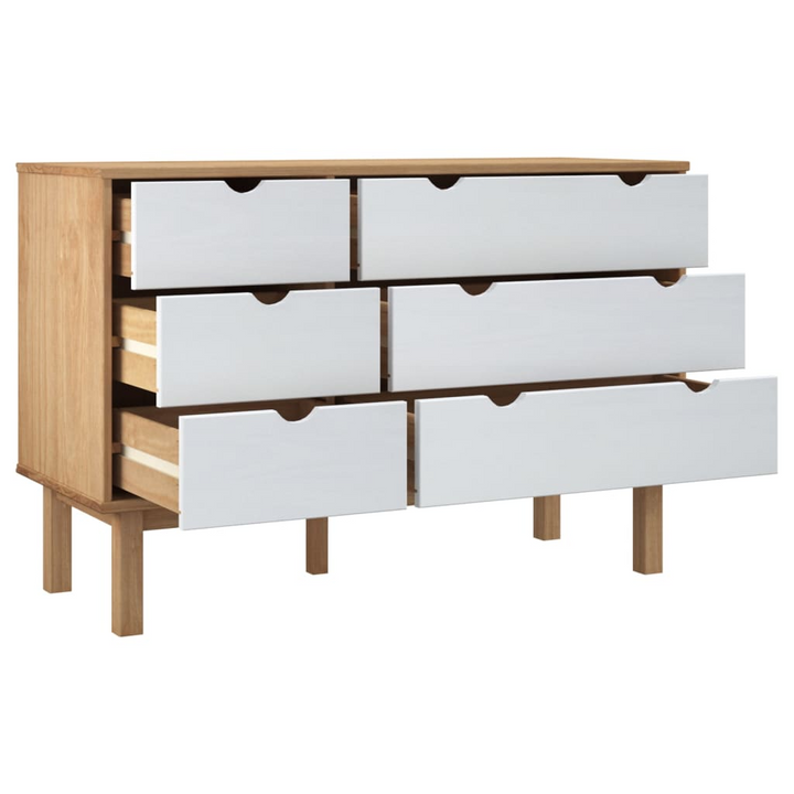 OTTA Drawer Cabinet in Brown & White Solid Pine Wood - Scandinavian Design | 111x43x73.5cm - Premium  from Home Treasures - Just £181.99! Shop now at Home Treasures