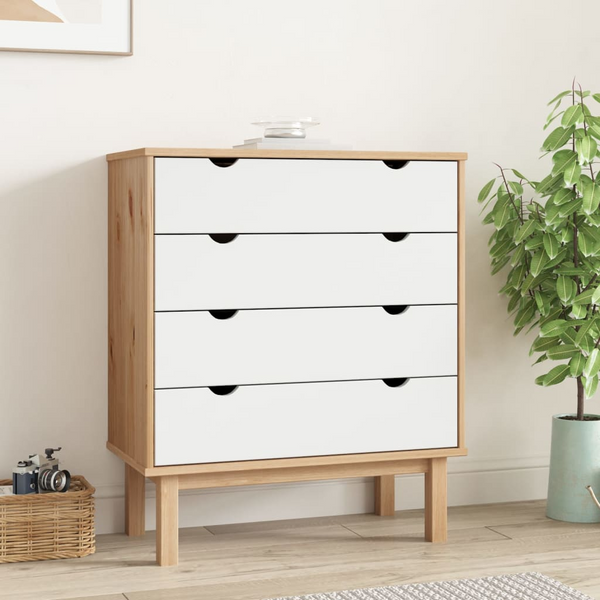 OTTA 4-Drawer Cabinet - Brown & White, 76.5x39.5x90cm | Solid Pine Wood Storage Solution with Scandinavian Design - Premium  from Home Treasures - Just £154.99! Shop now at Home Treasures