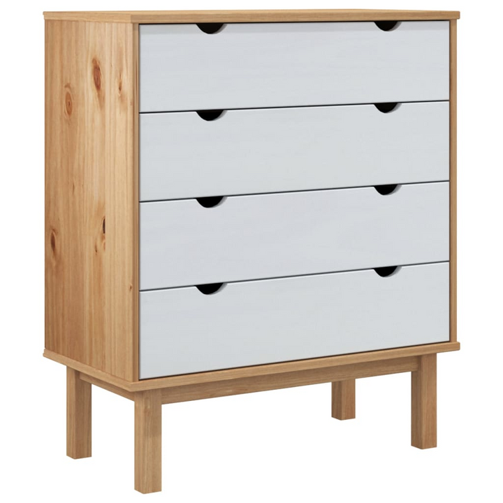 OTTA 4-Drawer Cabinet - Brown & White, 76.5x39.5x90cm | Solid Pine Wood Storage Solution with Scandinavian Design - Premium  from Home Treasures - Just £154.99! Shop now at Home Treasures