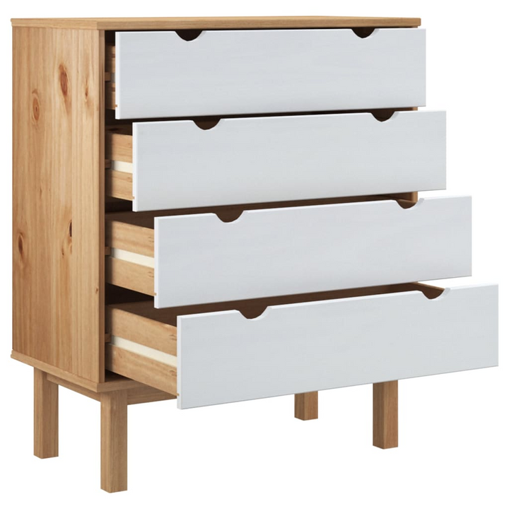 OTTA 4-Drawer Cabinet - Brown & White, 76.5x39.5x90cm | Solid Pine Wood Storage Solution with Scandinavian Design - Premium  from Home Treasures - Just £154.99! Shop now at Home Treasures