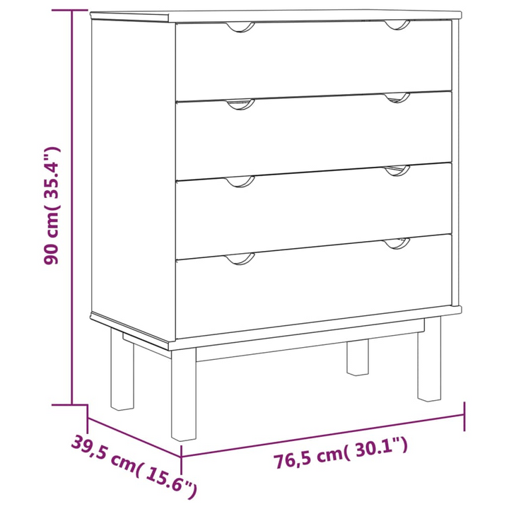 OTTA 4-Drawer Cabinet - Brown & White, 76.5x39.5x90cm | Solid Pine Wood Storage Solution with Scandinavian Design - Premium  from Home Treasures - Just £154.99! Shop now at Home Treasures