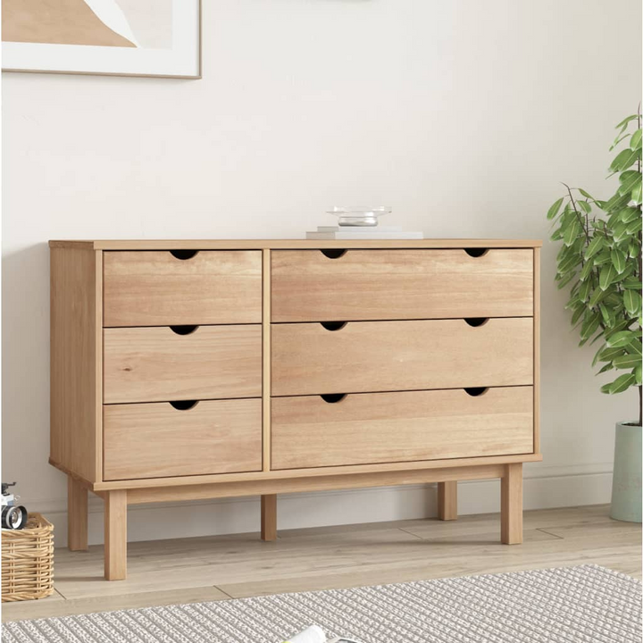 OTTA Solid Wood Pine Drawer Cabinet 111x43x73.5cm with 6 Spacious Drawers - Premium  from Home Treasures - Just £212.99! Shop now at Home Treasures