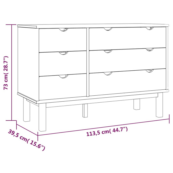 OTTA Solid Wood Pine Drawer Cabinet 111x43x73.5cm with 6 Spacious Drawers - Premium  from Home Treasures - Just £212.99! Shop now at Home Treasures