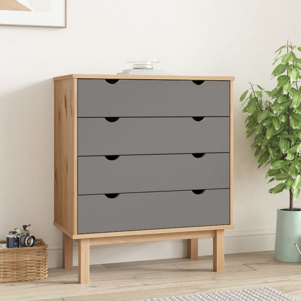 OTTA Drawer Cabinet,  Brown & Grey 76.5x39.5x90cm Solid Wood Pine - Scandinavian Style Storage - Premium  from Home Treasures - Just £148.99! Shop now at Home Treasures