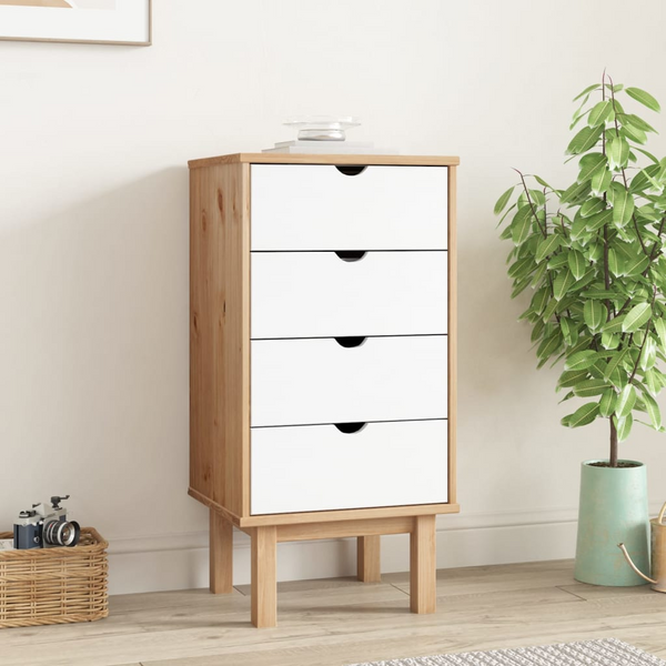 Elegant Solid Pine OTTA Drawer Cabinet in Brown & White - 46 x 39.5 x 90cm, Scandinavian Design, Ample Storage - Premium  from Home Treasures - Just £93.99! Shop now at Home Treasures