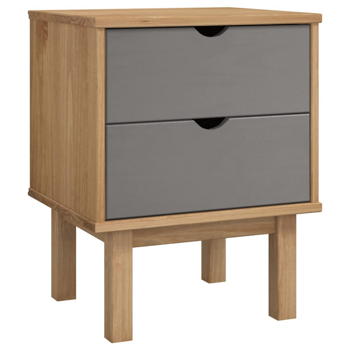 OTTA Scandinavian Bedside Cabinet - Solid Pine Wood, Brown & Grey, 2 Drawers, 45x39x57 cm - Premium  from Home Treasures - Just £66.99! Shop now at Home Treasures