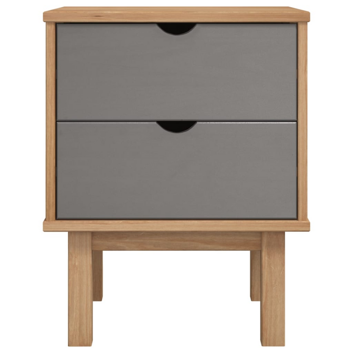 OTTA Scandinavian Bedside Cabinet - Solid Pine Wood, Brown & Grey, 2 Drawers, 45x39x57 cm - Premium  from Home Treasures - Just £66.99! Shop now at Home Treasures