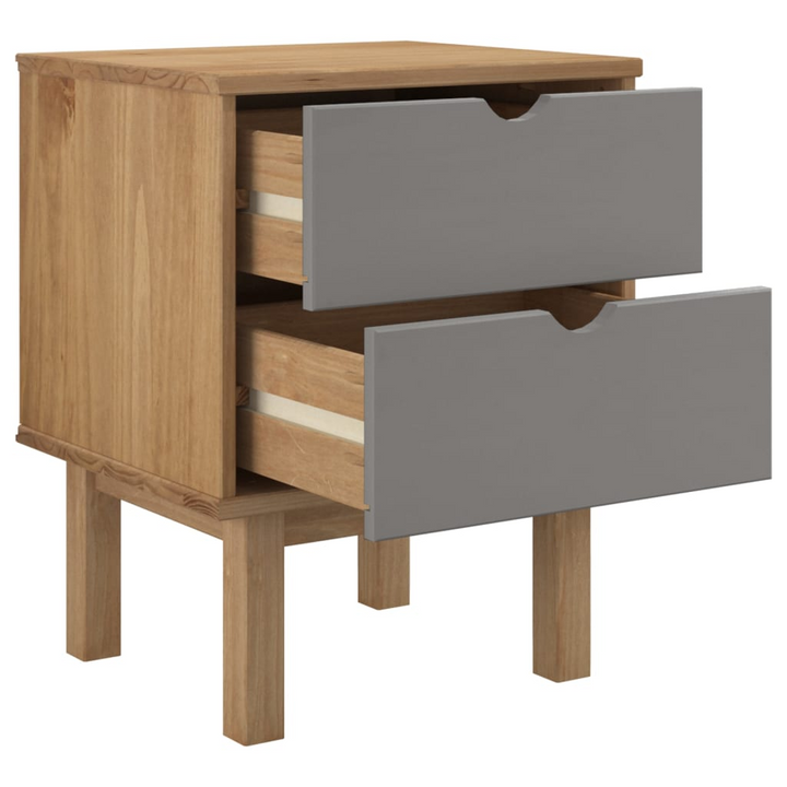 OTTA Scandinavian Bedside Cabinet - Solid Pine Wood, Brown & Grey, 2 Drawers, 45x39x57 cm - Premium  from Home Treasures - Just £66.99! Shop now at Home Treasures