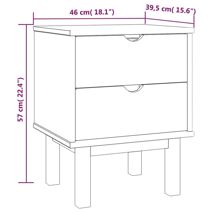 OTTA Scandinavian Bedside Cabinet - Solid Pine Wood, Brown & Grey, 2 Drawers, 45x39x57 cm - Premium  from Home Treasures - Just £66.99! Shop now at Home Treasures