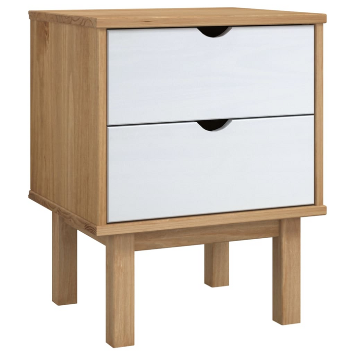 OTTA Bedside Cabinet - Solid Pine Wood, Brown & White, 46x39.5x57cm - Scandinavian Style Nightstand with 2 Drawers - Premium  from Home Treasures - Just £66.99! Shop now at Home Treasures