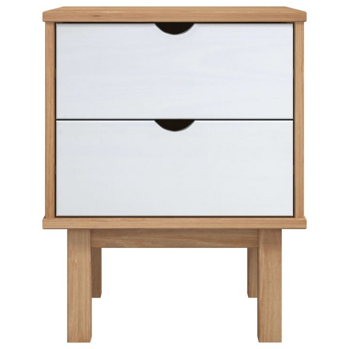 OTTA Bedside Cabinet - Solid Pine Wood, Brown & White, 46x39.5x57cm - Scandinavian Style Nightstand with 2 Drawers - Premium  from Home Treasures - Just £66.99! Shop now at Home Treasures