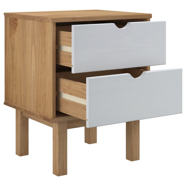 OTTA Bedside Cabinet - Solid Pine Wood, Brown & White, 46x39.5x57cm - Scandinavian Style Nightstand with 2 Drawers - Premium  from Home Treasures - Just £66.99! Shop now at Home Treasures