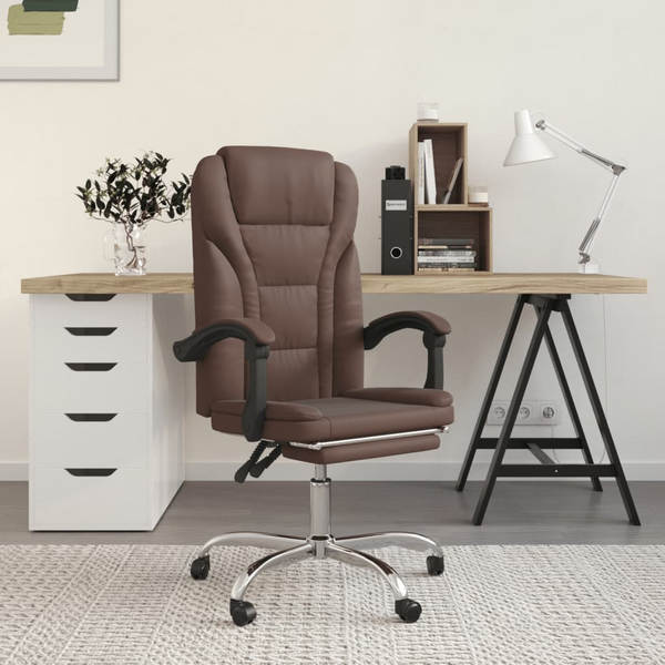 Ergonomic Brown Faux Leather Reclining Office Chair with Adjustable Height and 360-Degree Swivel - Premium  from Home Treasures - Just £75.99! Shop now at Home Treasures