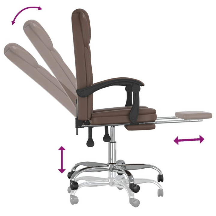 Ergonomic Brown Faux Leather Reclining Office Chair with Adjustable Height and 360-Degree Swivel - Premium  from Home Treasures - Just £75.99! Shop now at Home Treasures