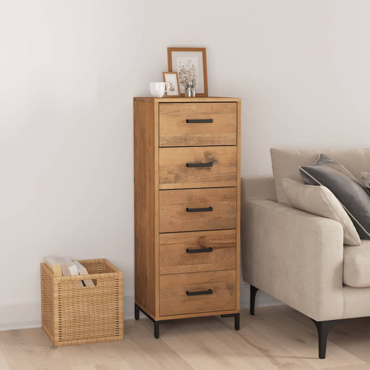 Vintage Recycled Solid Pine Chest of Drawers (Brown) - Tallboy with Metal Feet, 42 x 35 x 110cm - Premium  from Home Treasures - Just £228.99! Shop now at Home Treasures