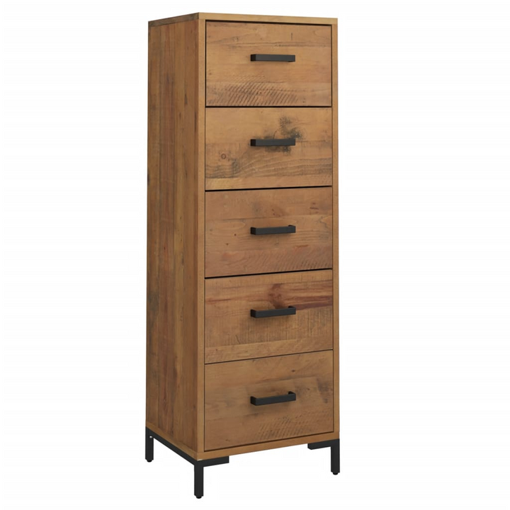 Vintage Recycled Solid Pine Chest of Drawers (Brown) - Tallboy with Metal Feet, 42 x 35 x 110cm - Premium  from Home Treasures - Just £228.99! Shop now at Home Treasures