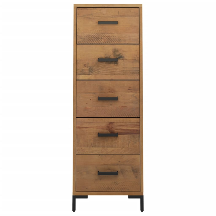 Vintage Recycled Solid Pine Chest of Drawers (Brown) - Tallboy with Metal Feet, 42 x 35 x 110cm - Premium  from Home Treasures - Just £228.99! Shop now at Home Treasures