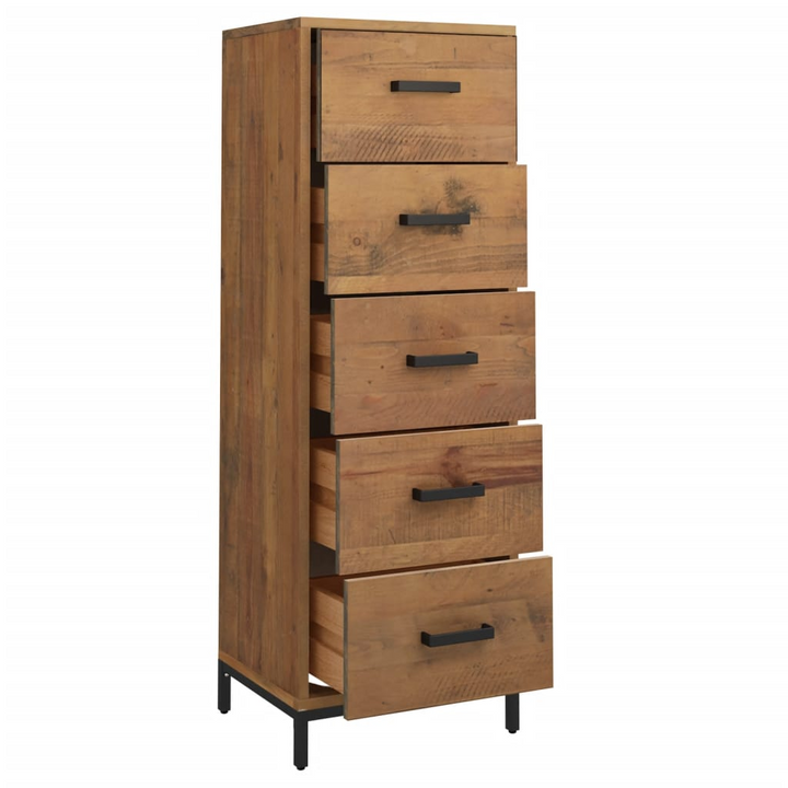 Vintage Recycled Solid Pine Chest of Drawers (Brown) - Tallboy with Metal Feet, 42 x 35 x 110cm - Premium  from Home Treasures - Just £228.99! Shop now at Home Treasures