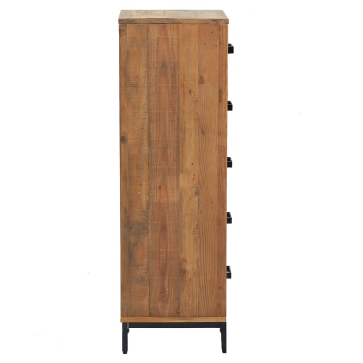 Vintage Recycled Solid Pine Chest of Drawers (Brown) - Tallboy with Metal Feet, 42 x 35 x 110cm - Premium  from Home Treasures - Just £228.99! Shop now at Home Treasures