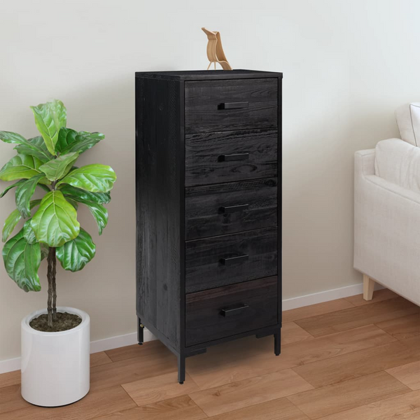 Vintage Recycled Solid Pine Chest of Drawers in Black - 42x35x110cm | Tallboy Storage with Industrial Charm - Premium  from Home Treasures - Just £207.99! Shop now at Home Treasures