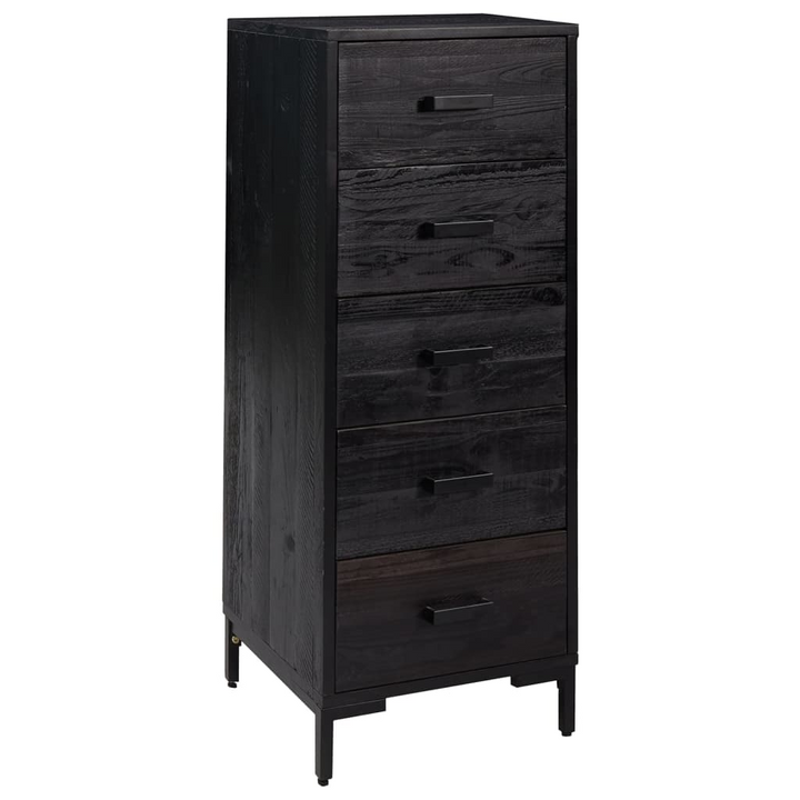 Vintage Recycled Solid Pine Chest of Drawers in Black - 42x35x110cm | Tallboy Storage with Industrial Charm - Premium  from Home Treasures - Just £207.99! Shop now at Home Treasures