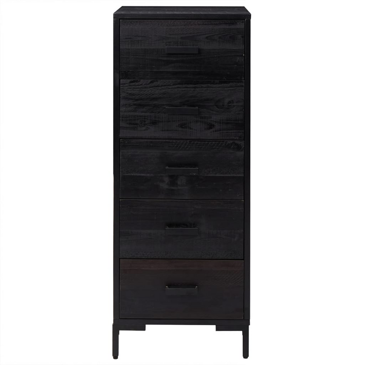 Vintage Recycled Solid Pine Chest of Drawers in Black - 42x35x110cm | Tallboy Storage with Industrial Charm - Premium  from Home Treasures - Just £207.99! Shop now at Home Treasures