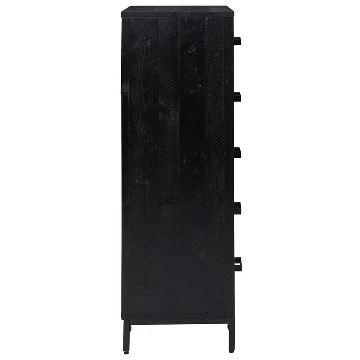 Vintage Recycled Solid Pine Chest of Drawers in Black - 42x35x110cm | Tallboy Storage with Industrial Charm - Premium  from Home Treasures - Just £207.99! Shop now at Home Treasures