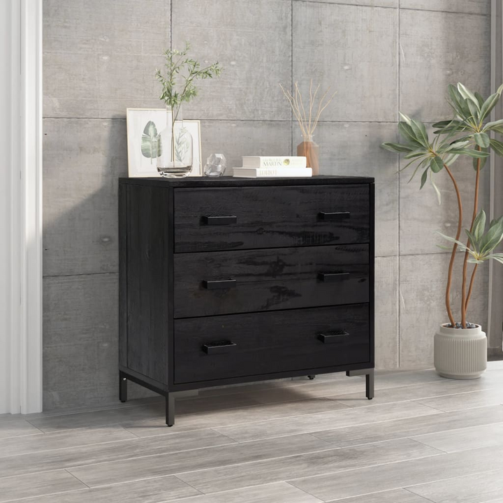 Vintage Recycled Solid Pine Chest of Drawers in Black - Eco-Friendly Storage Solution, 75 x 35 x 70cm - Premium  from Home Treasures - Just £215.99! Shop now at Home Treasures