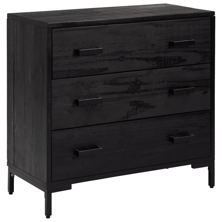 Vintage Recycled Solid Pine Chest of Drawers in Black - Eco-Friendly Storage Solution, 75 x 35 x 70cm - Premium  from Home Treasures - Just £215.99! Shop now at Home Treasures