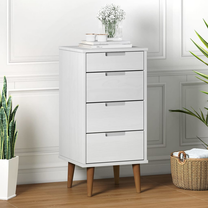 MOLDE Solid Pine Drawer Cabinet, White Finish, 40 x 35 x 82cm - Scandinavian Style Storage Solution - Premium  from Home Treasures - Just £124.99! Shop now at Home Treasures