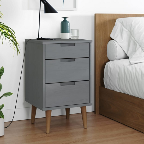 MOLDE Scandinavian Bedside Cabinet in Grey, Solid Pine Wood, 40x35x65 cm - Elegant & Durable Nightstand - Premium  from Home Treasures - Just £88.99! Shop now at Home Treasures