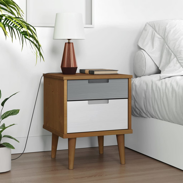 MOLDE Solid Pine Wood Bedside Cabinet – Elegant Brown Nightstand with 2 Drawers, 40x35x48 cm - Premium  from Home Treasures - Just £75.99! Shop now at Home Treasures