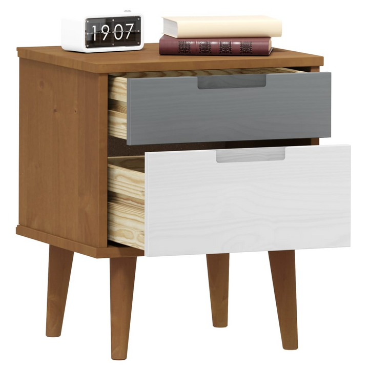 MOLDE Solid Pine Wood Bedside Cabinet – Elegant Brown Nightstand with 2 Drawers, 40x35x48 cm - Premium  from Home Treasures - Just £75.99! Shop now at Home Treasures