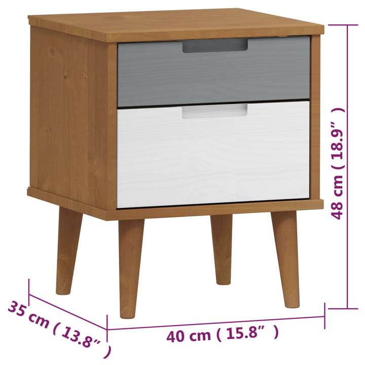 MOLDE Solid Pine Wood Bedside Cabinet – Elegant Brown Nightstand with 2 Drawers, 40x35x48 cm - Premium  from Home Treasures - Just £75.99! Shop now at Home Treasures