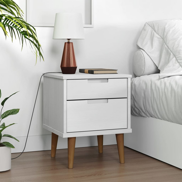 MOLDE Bedside Cabinet, Solid Pine Wood, White, 40x35x48 cm - Chic & Practical Nightstand with 2 Drawers - Premium  from Home Treasures - Just £74.99! Shop now at Home Treasures