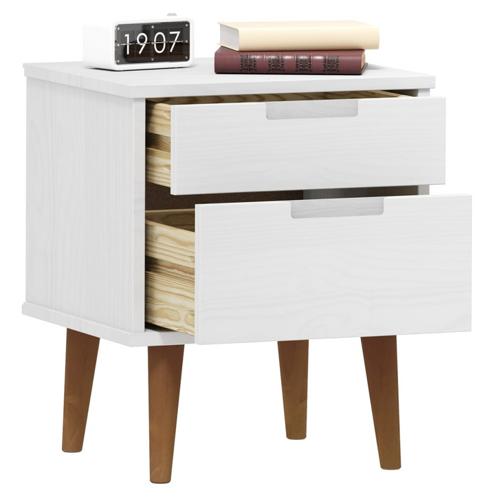 MOLDE Bedside Cabinet, Solid Pine Wood, White, 40x35x48 cm - Chic & Practical Nightstand with 2 Drawers - Premium  from Home Treasures - Just £74.99! Shop now at Home Treasures