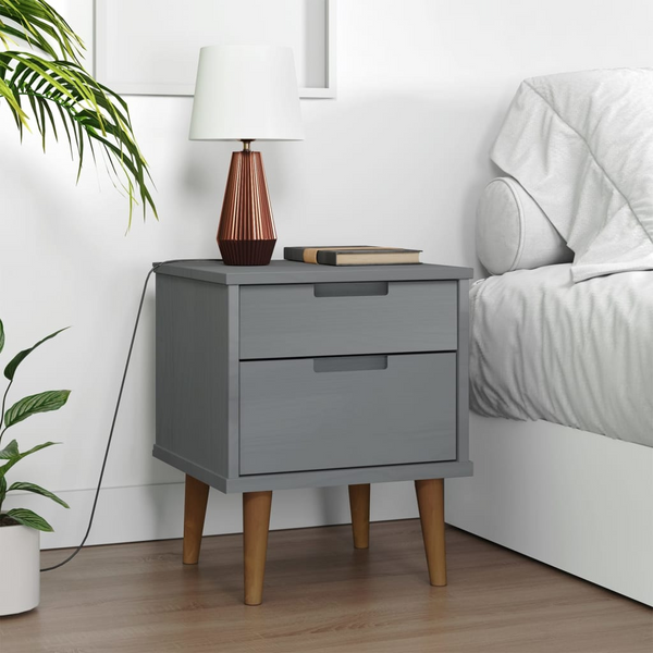 MOLDE Bedside Cabinet in Grey - Solid Pine Wood Nightstand with 2 Drawers - 40x35x48 cm - Scandinavian Design - Premium  from Home Treasures - Just £70.99! Shop now at Home Treasures