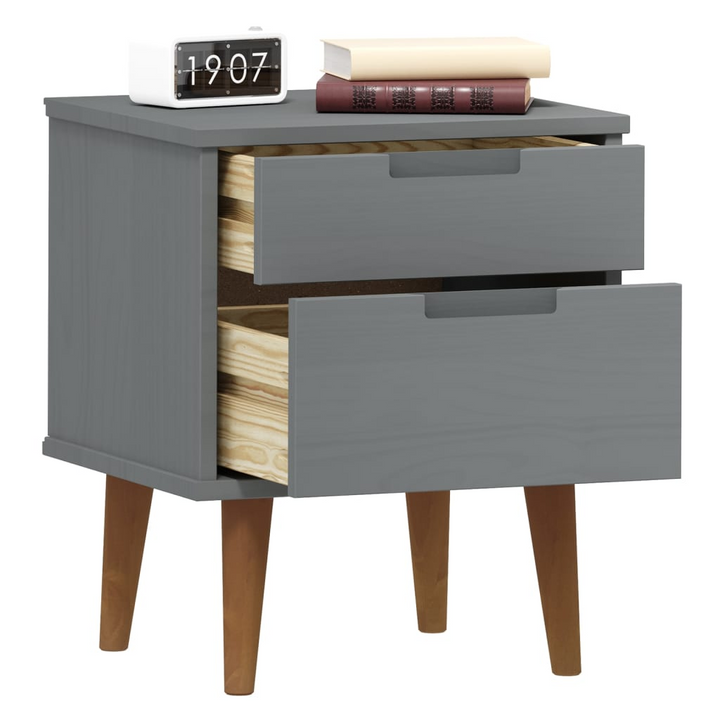 MOLDE Bedside Cabinet in Grey - Solid Pine Wood Nightstand with 2 Drawers - 40x35x48 cm - Scandinavian Design - Premium  from Home Treasures - Just £69.99! Shop now at Home Treasures